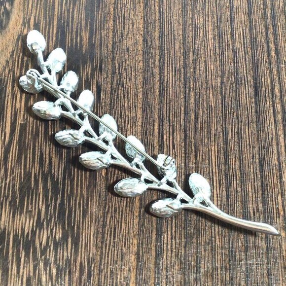Vintage Silver Tone Leaf Branch Brooch Pin - Picture 3 of 4